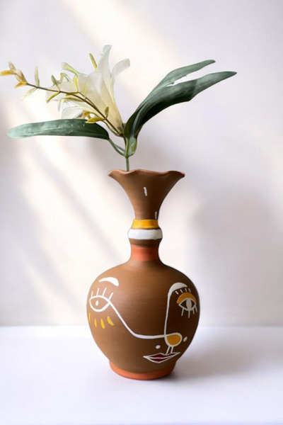 ARİENEL Απαράμιλλο Καλλιτεχνικό Κεραμικό Βάζο - Κυβικό Χειροποίητο, Πήλινο