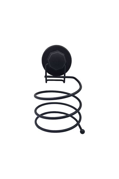 flores Black metal holder for hair dryer, mechanical or suction cup attachment, matte black, SV456B, Ø 100 mm