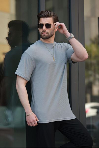 Madmext Painted Gray Basic Crew Neck Men's T-Shirt E7133