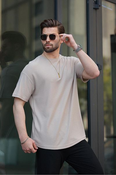 Madmext Bej Basic Ποδηλατική Κόψη Ανδρική Τ-shirt E7133