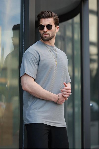 Madmext Painted Gray Basic Crew Neck Men's T-Shirt E7133