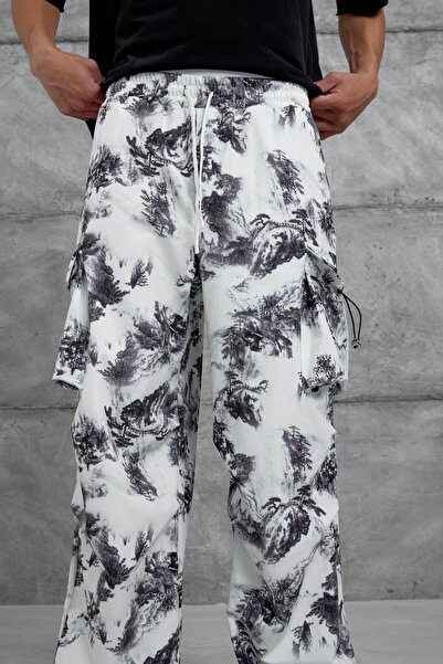 NOMARC Erkek Krem Yaprak Desenli Paça Büzgülü Eşofman Altı