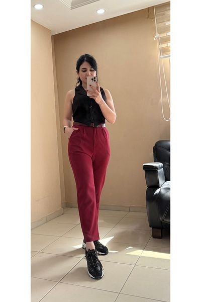 FEMİNEER.com Elastic Belted Fabric Trousers