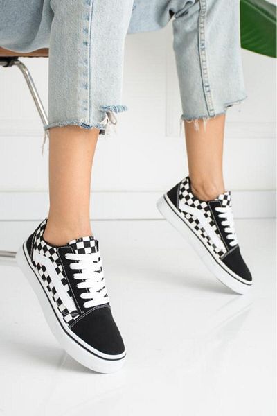 Ayax Checkerboard Patterned Black and White Casual Unisex (women's/men's) Sneaker