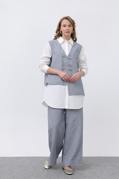 Puane Women's Vest-Front Stylish Button Detailed Trouser Suit 14327