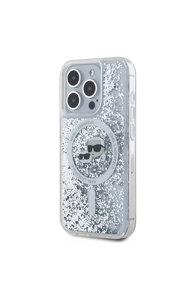 Karl Lagerfeld Carcasă pentru iPhone 15 Pro, MagSafe cu sclipici lichid, Karl Lagerfeld - Transparentă
