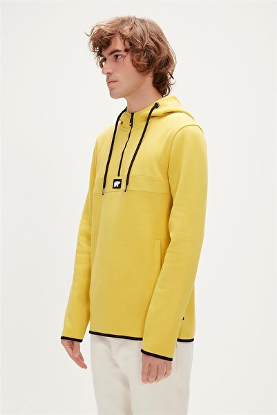 Bad Bear Defense Half-Zip Hoodie Mustard Half Zip Hooded Men's Sweatshirt