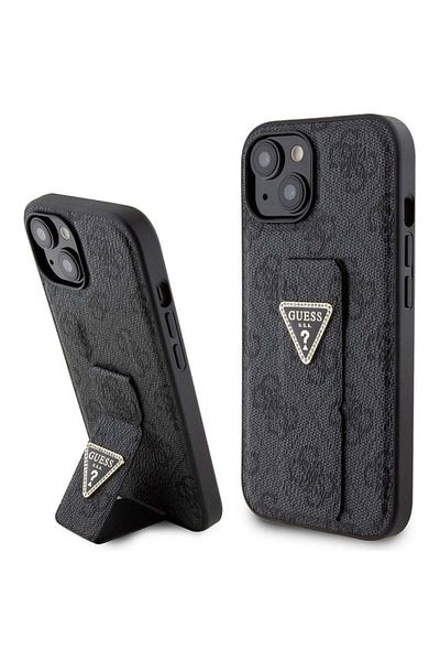 Guess Case for IPhone 15, Grip Stand 4G Triangle Strass, Guess - Black