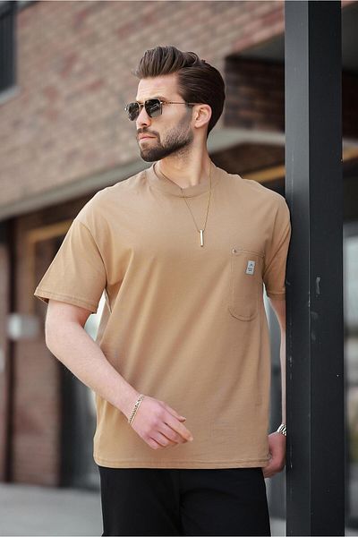 Madmext Μπλουζάκι Cappuccino Pocket Crew Neck Basic E7149