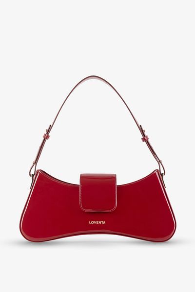 LOVENTA Adjustable Strap Shoulder Bag Greta Patent Leather Claret Red