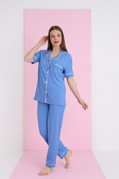 ELİTOL Costum de pijama cu nasturi cu mâneci înfășurate