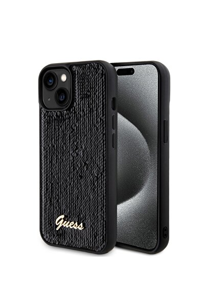 Guess Carcasă pentru iPhone 15, Metal cu Paiete, - Negru