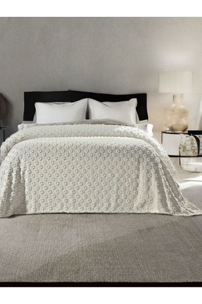 baladı home ev tekstil home collection Pom-Pom Double Pique 1 Piece Measurement 220 × 250 Centimeters Double Bedspread with Embroidery