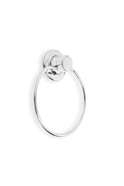 flores Metal towel holder, circle, mechanical or suction cup attachment, shiny chrome, Ø 160 mm