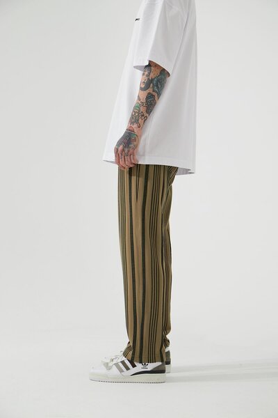 Machinist Ανδρικό παντελόνι μαροκινής μάρκας Barbaros με ριγέ χαλαρό και φαρδύ σχέδιο σε χρώμα ελιάς-μαύρο