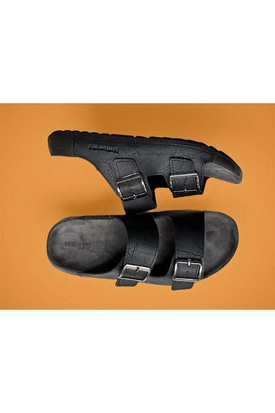 GEZER Summer Men's Double Buckle Adjustable Daily Genuine Leather Slippers
