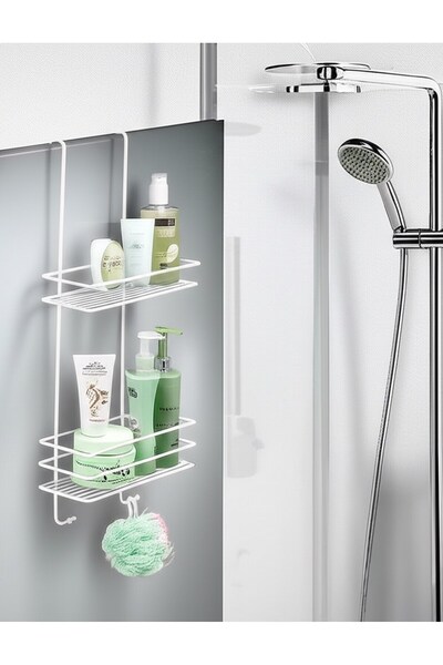 Sas Haus Durable Stainless 2 Tier Shower Shelf with Hanger Soap Dish, Shampoo Holder Showercabin Hanger White