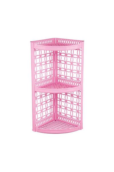 flores Plastic bathroom shelf, corner, 3 shelves, pink, 24 x 24 x 53 cm
