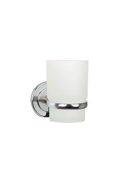 flores Chromed metal holder, with cup for toothpaste/brush, adhesive fastening, matt white