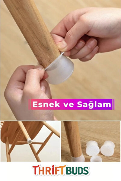 Thriftbuds Premium Çizdirmez Kaydırmaz Sandalye Mobilya Masa Zemin Koruyucu Silikon Pabuç Ayak Kılıf 12 Adet