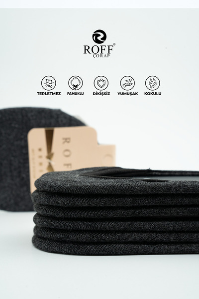 ROFF ÇORAP Roff Cotton Booties Socks Seamless Ankle Comfort Anthracite Pack of 12