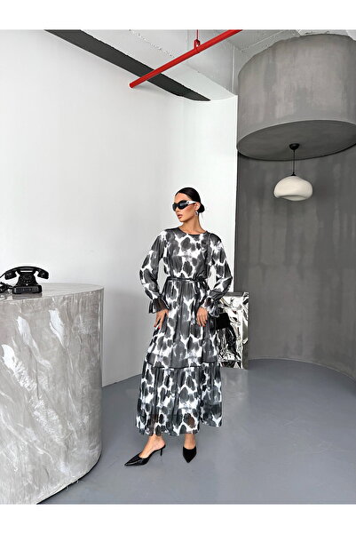 QARA Patterned Belted Chiffon Dress