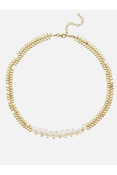 LİNYA JEWELLERY Caria Oval İncili Hematit Taşlı Kolye