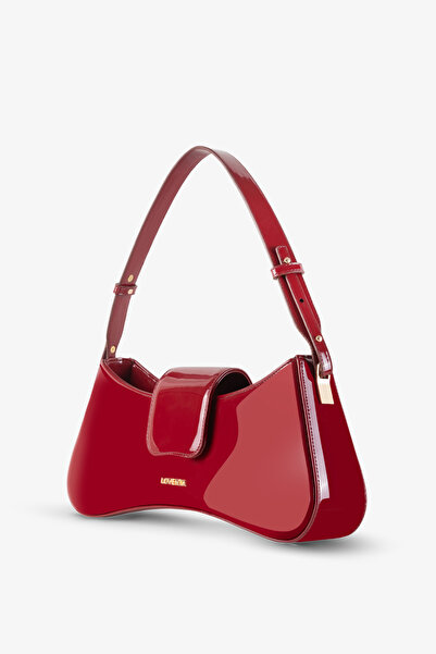 LOVENTA Adjustable Strap Shoulder Bag Greta Patent Leather Claret Red