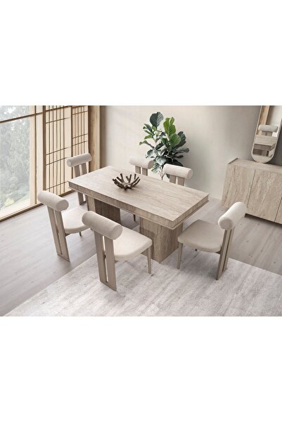 AYDINEV TRAVERTEN MDF MASA +6 SANDALYE