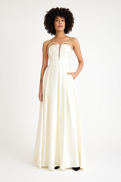 SpringStore Ecru Underwire Neck Long Evening Dress