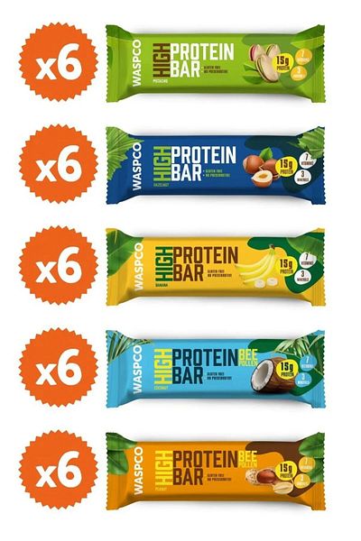 Wasp High Protein Bar 50g Mixed Box 30 Pieces (5 Sorts)