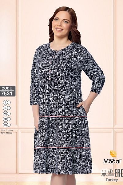 ROMEO LİFE Women's Large Size Cotton Modal Fabric Button Detailed Patterned Summer Dress 7531