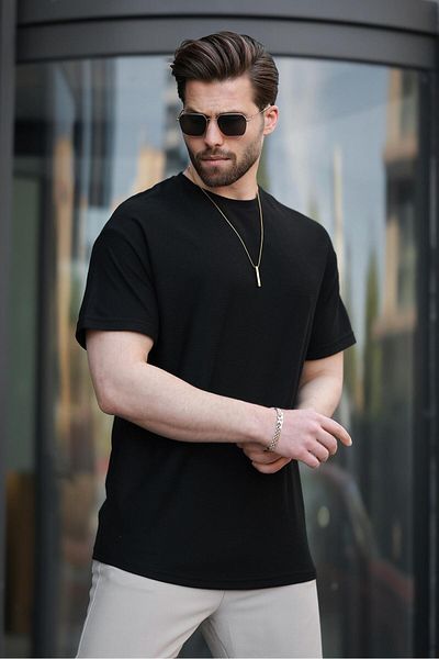 Madmext Μαύρο ανδρικό μπλουζάκι Basic Crew Neck E7133