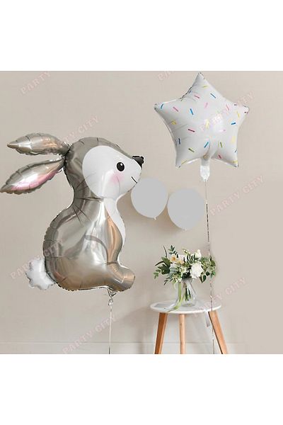 Party City Cute Rabbit and Star Themed Balloon Set – Fairytale Birthday Decorations with Sea Sand Color