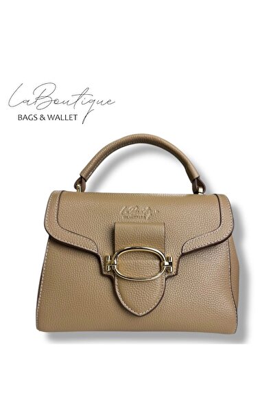 LA BOUTIQUE 100% Leather lb Bag D-2400 Biscuit