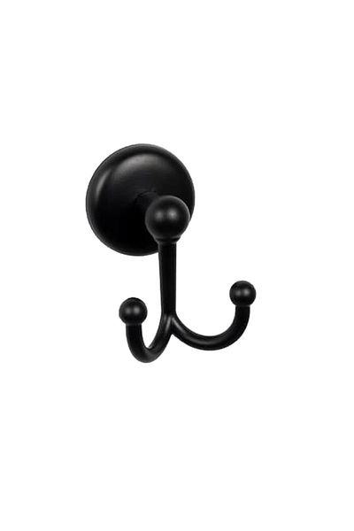 flores Metal towel holder with 2 hooks, adhesive fastening, matte black