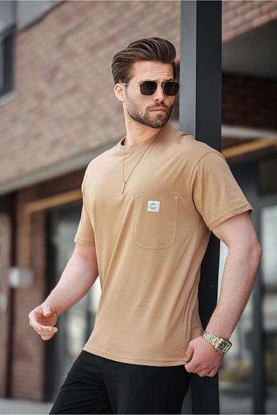 Madmext Μπλουζάκι Cappuccino Pocket Crew Neck Basic E7149