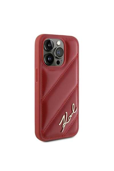 Karl Lagerfeld Case for IPhone 15 Pro, Diagonal Quilted Script, Karl Lagerfeld - Red