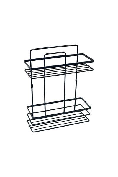 flores Bathroom shelf, metal, two rectangular shelves with frame, matt black, SB008B, 270 x 110 mm