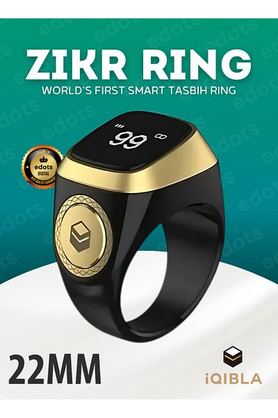 iqibla Smart Zikr Ring | 22mm Prayer Counter, Muslim Prayer Time Reminder & Waterproof Tasbih Counter