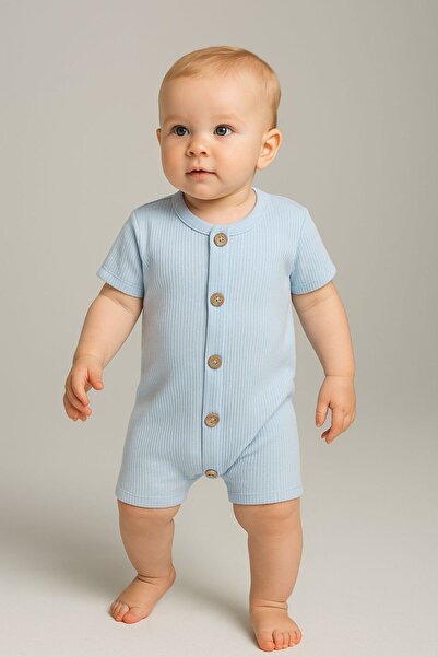 Mai Perla Short Sleeve Wooden Buttoned Organic Jumpsuit Baby Set