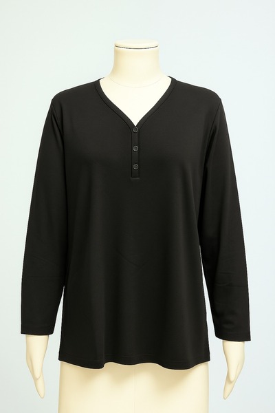 FATELLA Plus Size 3 Button V-Neck Mother Combed Cotton Blouse – Relaxed Fit