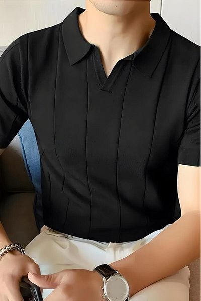 Oksit Quentin Striped Lycra Slim Fit Polo Neck Knitted Men's Knitwear Tshirt