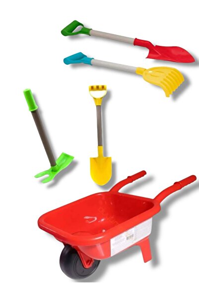 BYCEGU Red Color Beach Sand Activity with Picking and Digging Shovel Toy Hand Car from the Sea Materials