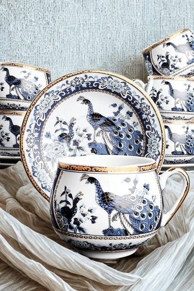 Manaferra Fine Porcelain Geisha Chubby Set of 6 Coffee Cups