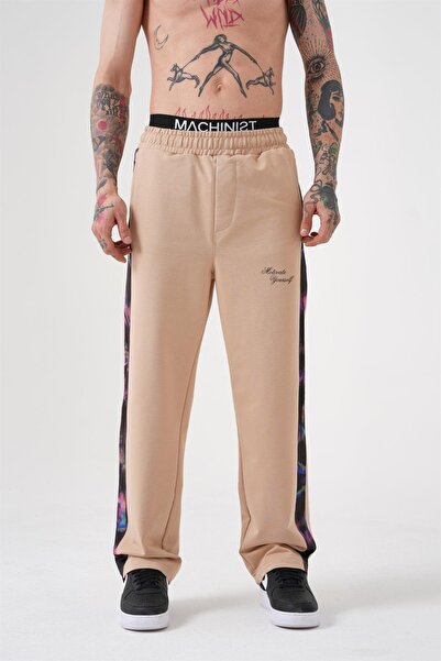 Machinist Ανδρικό Motıvate Yourself εμπριμέ από οργανικό βαμβάκι Oversize μπεζ φούτερ