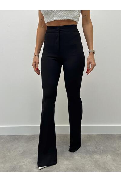 Maldia Shop Kadun Full Lycra Flared Leg Fit Black Trousers