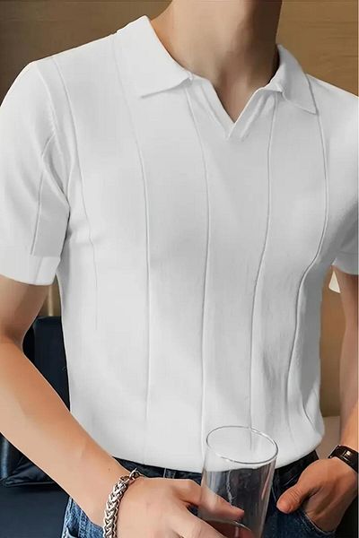 Oksit Quentin Striped Lycra Slim Fit Polo Neck Knitted Men's Knitwear Tshirt