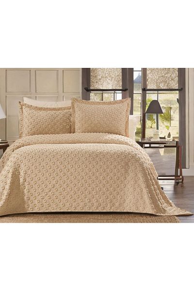 baladı home ev tekstil home collection Cuvertură de pat dublă cu pompon (SET 3 bucăți) Cuvertură de pat și 2 fețe de pernă