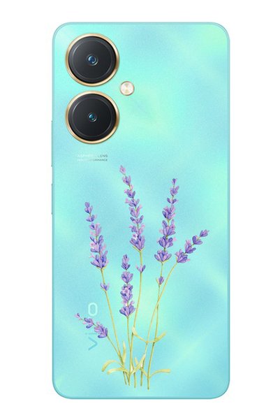 TechTree جراب سيليكون شفاف بتصميم زهرة اللافندر متوافق مع هاتف Vivo Y27